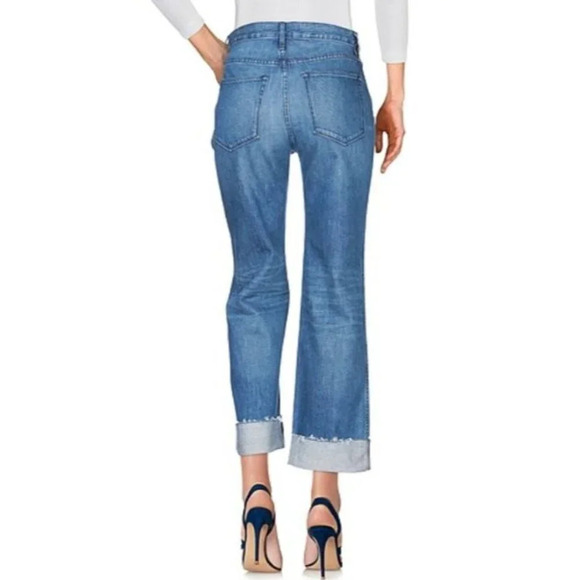 3x1 NYC High Rise Flared Crop Jeans Raw Large Cuffed Rigid Denim-sz 24 - Picture 2 of 12